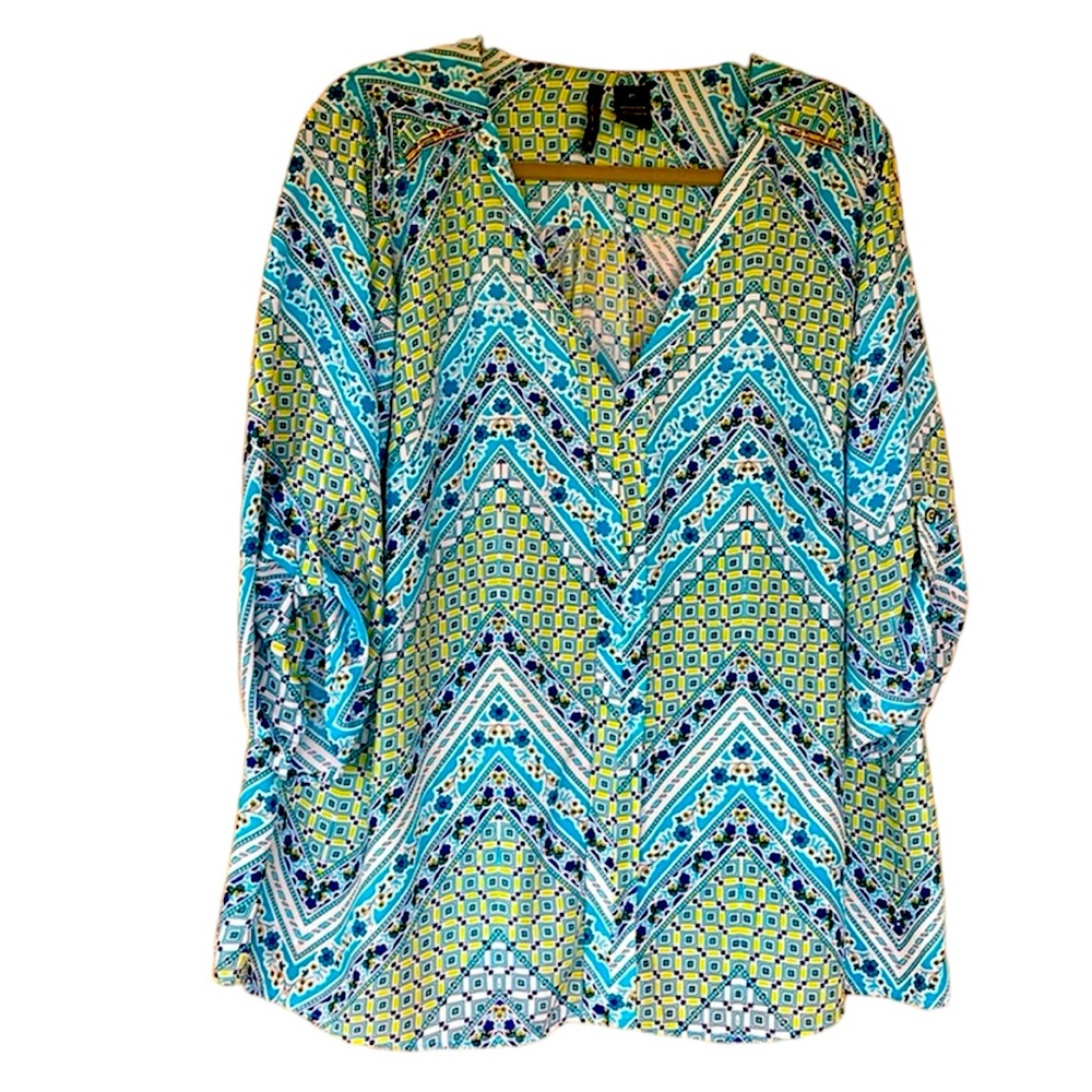 New Directions V-neck Lightweight Blouse Boho Style Plus Size 2X